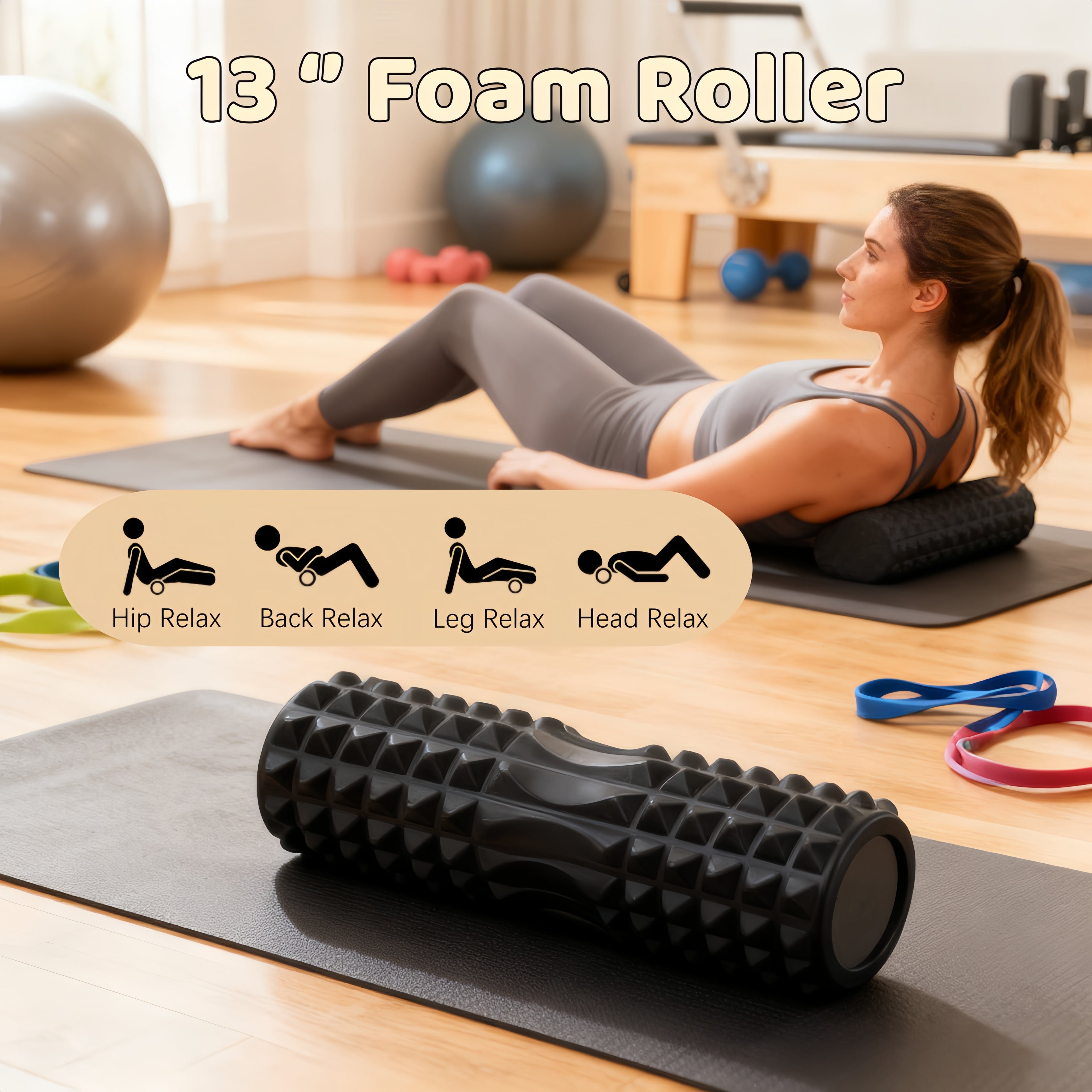 High Density 5-In-1 Black Exercise Foam Roller Set for Deep Tissue Muscle Massage, Whole Body