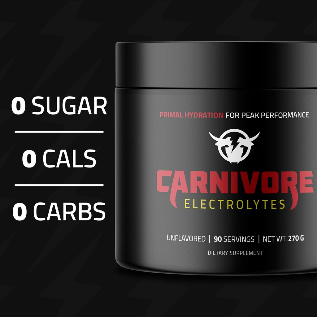 : Premium Hydration Powder for Carnivore Diet - Balanced Electrolyte Support, Zero Carb, Keto Friendly - Supplement for Optimal Energy & Recovery - 90 Servings (Unflavored)