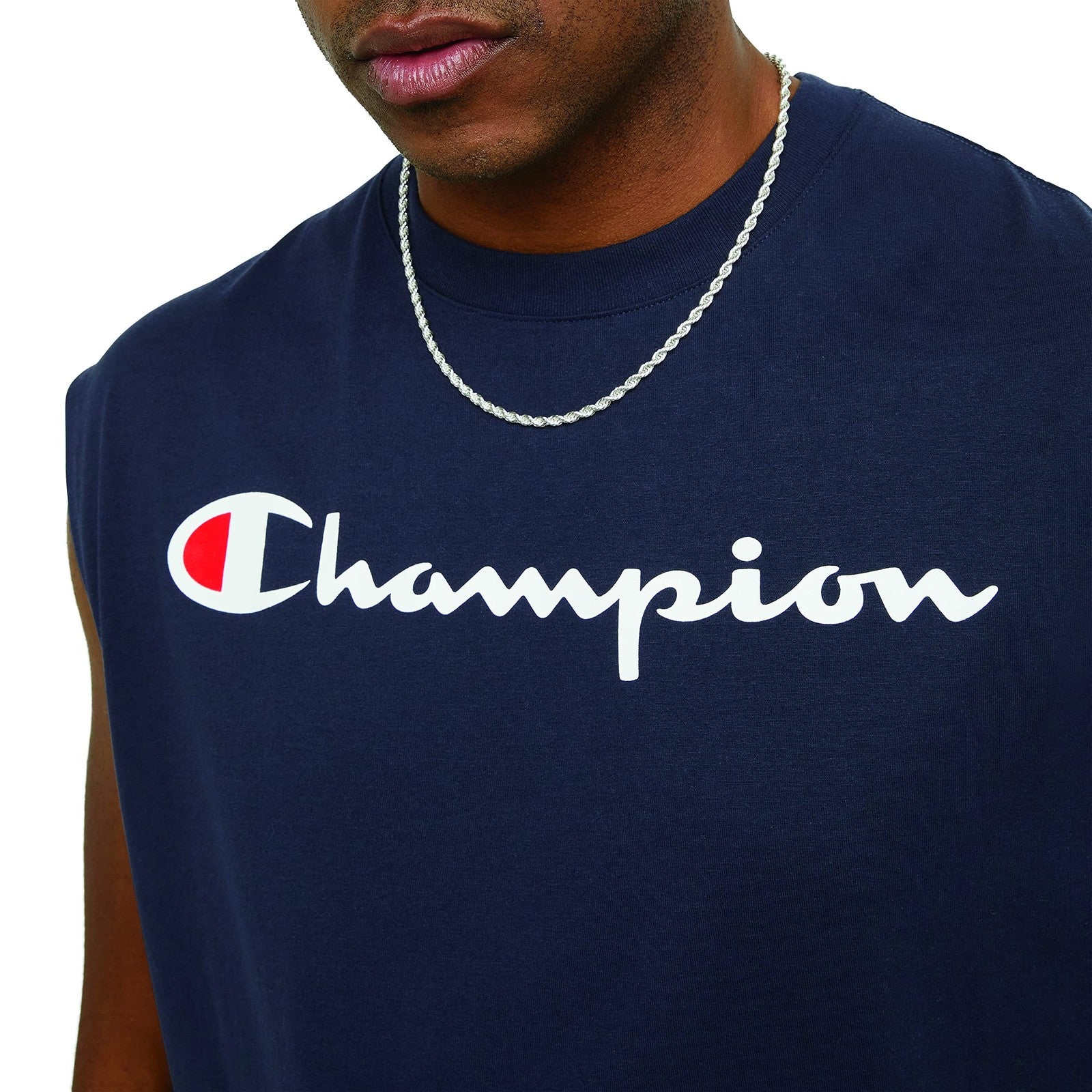 Men'S Classic Script Logo Muscle Tank Shirt Standard Fit Soft Cotton Navy