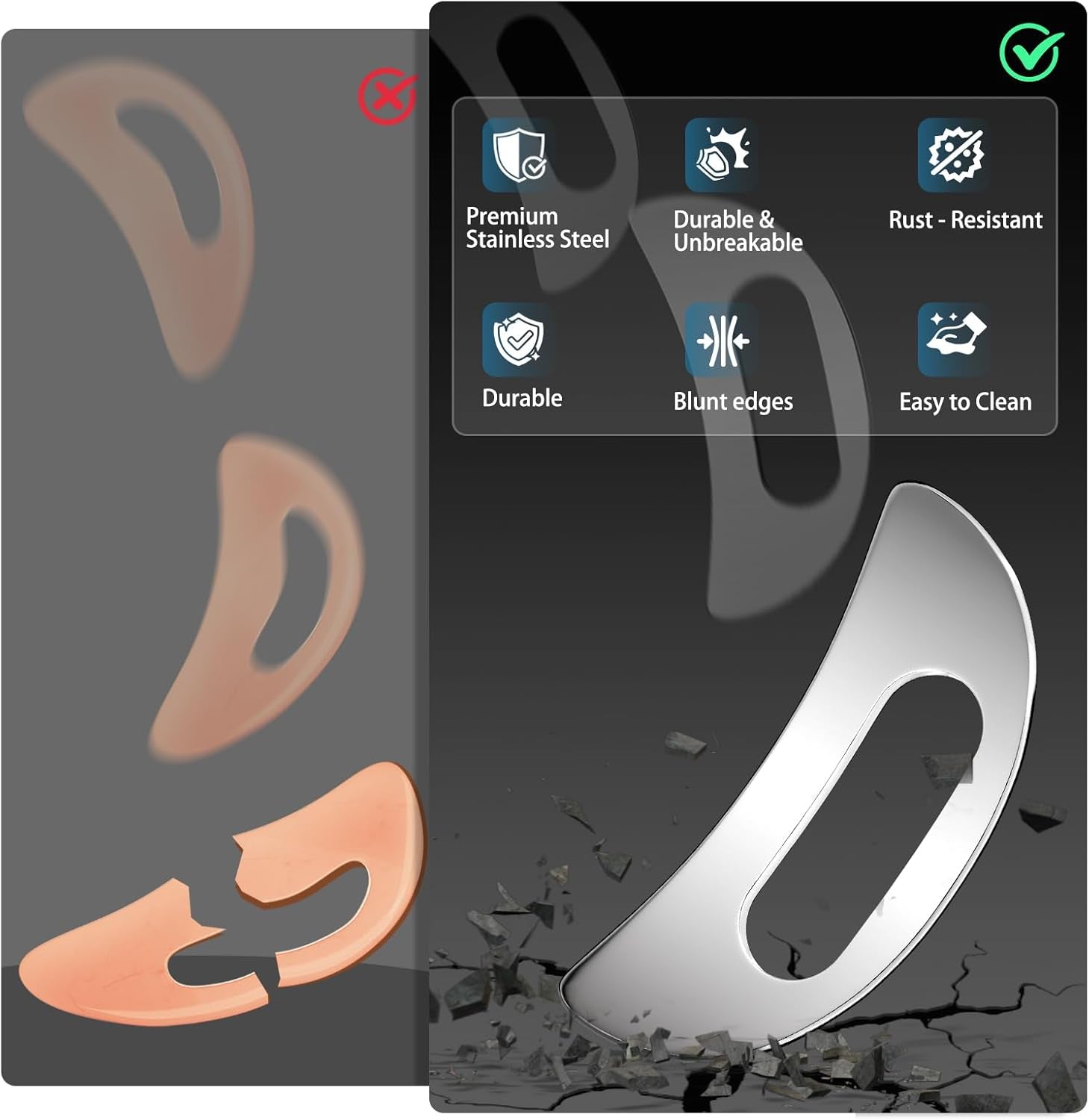 Gua Sha Massage Tool with Handle (Stainless Steel) ，Body Muscle Massage Scraper