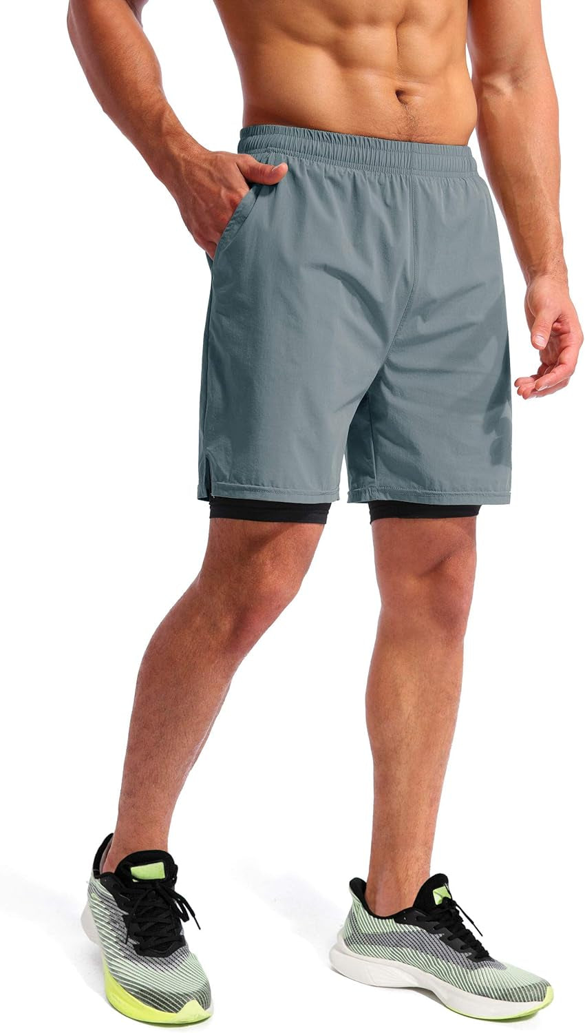 Men’S 2 in 1 Running Shorts 5" Quick Dry Gym Athletic Workout Shorts for Men with Phone Pockets