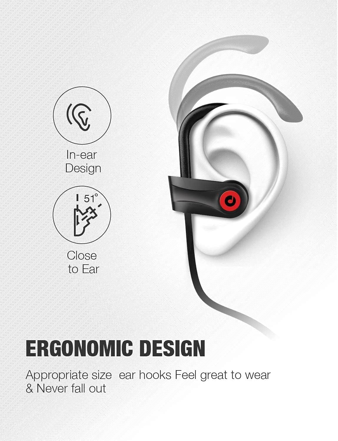 Bluetooth Earbuds Wireless Headphones Bluetooth Headphones, Sports Earbuds, IPX7 Waterproof Stereo Earphones for Gym Running 15 Hours Playtime Sound Isolation Headsets,Black