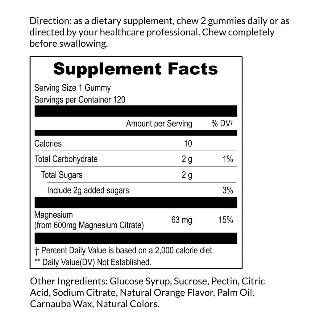 Magnesium Gummies for Adults & Kids Magnesium Citrate Gummies 600Mg, Magnesium Calm Supplement for Muscle Relaxation, Bone and Digestive Health, Citrato De Magnesio, Vegan, Non-Gmo 120Ct