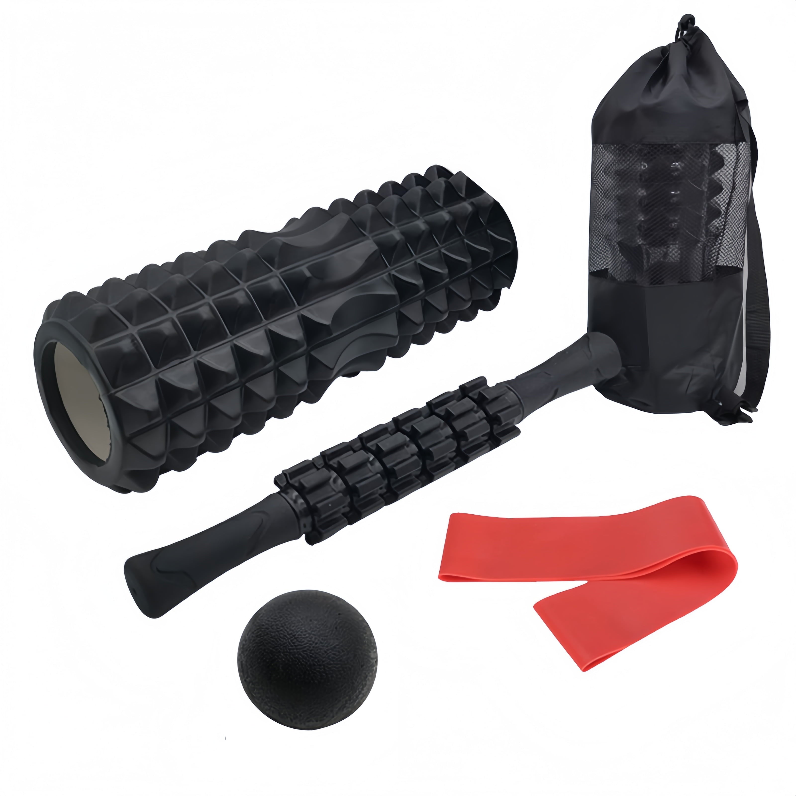High Density 5-In-1 Black Exercise Foam Roller Set for Deep Tissue Muscle Massage, Whole Body