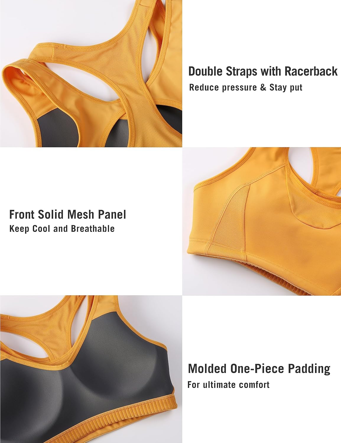 Sports Bras for Women High Support Mesh Full Coverage Racerback Wireless No Bounce Running Bras