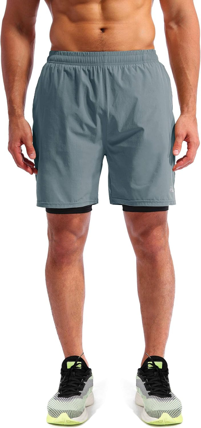Men’S 2 in 1 Running Shorts 5" Quick Dry Gym Athletic Workout Shorts for Men with Phone Pockets