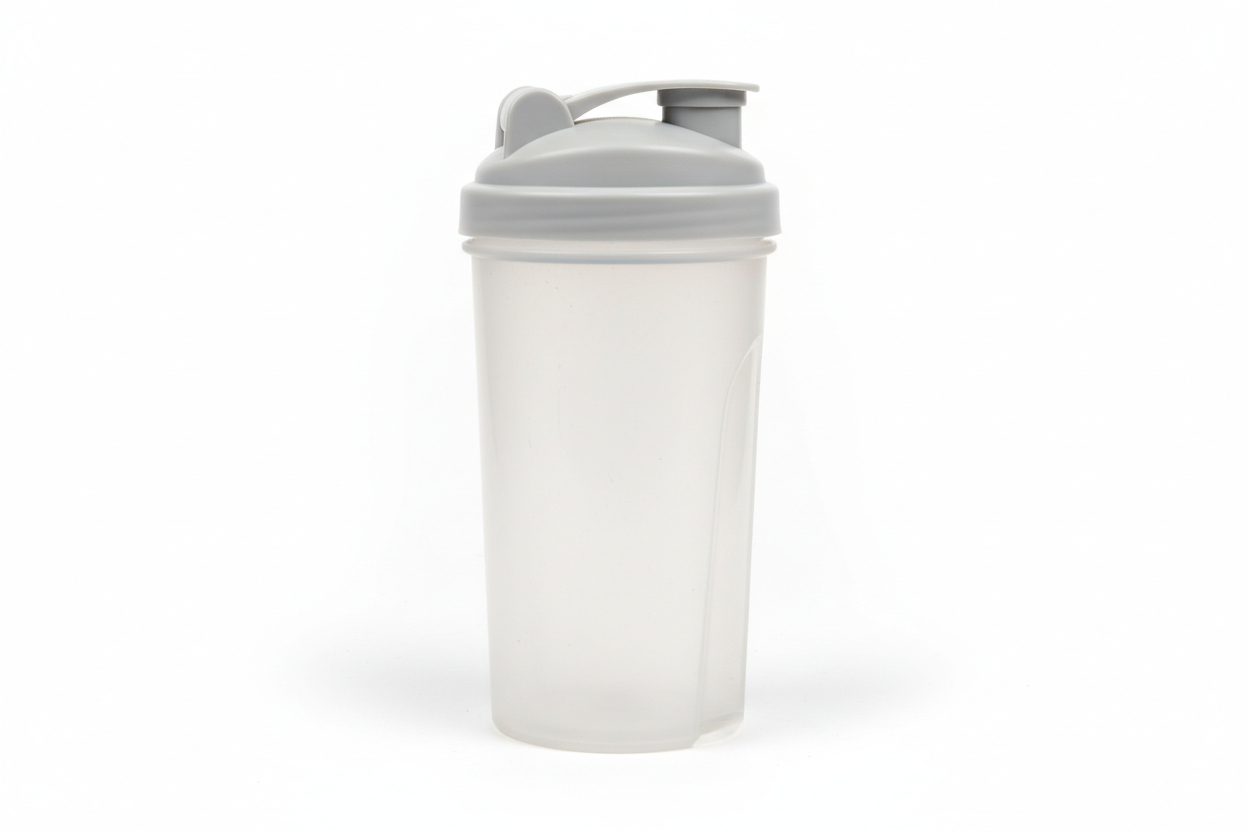 a basic and low quality protein shake container bottle