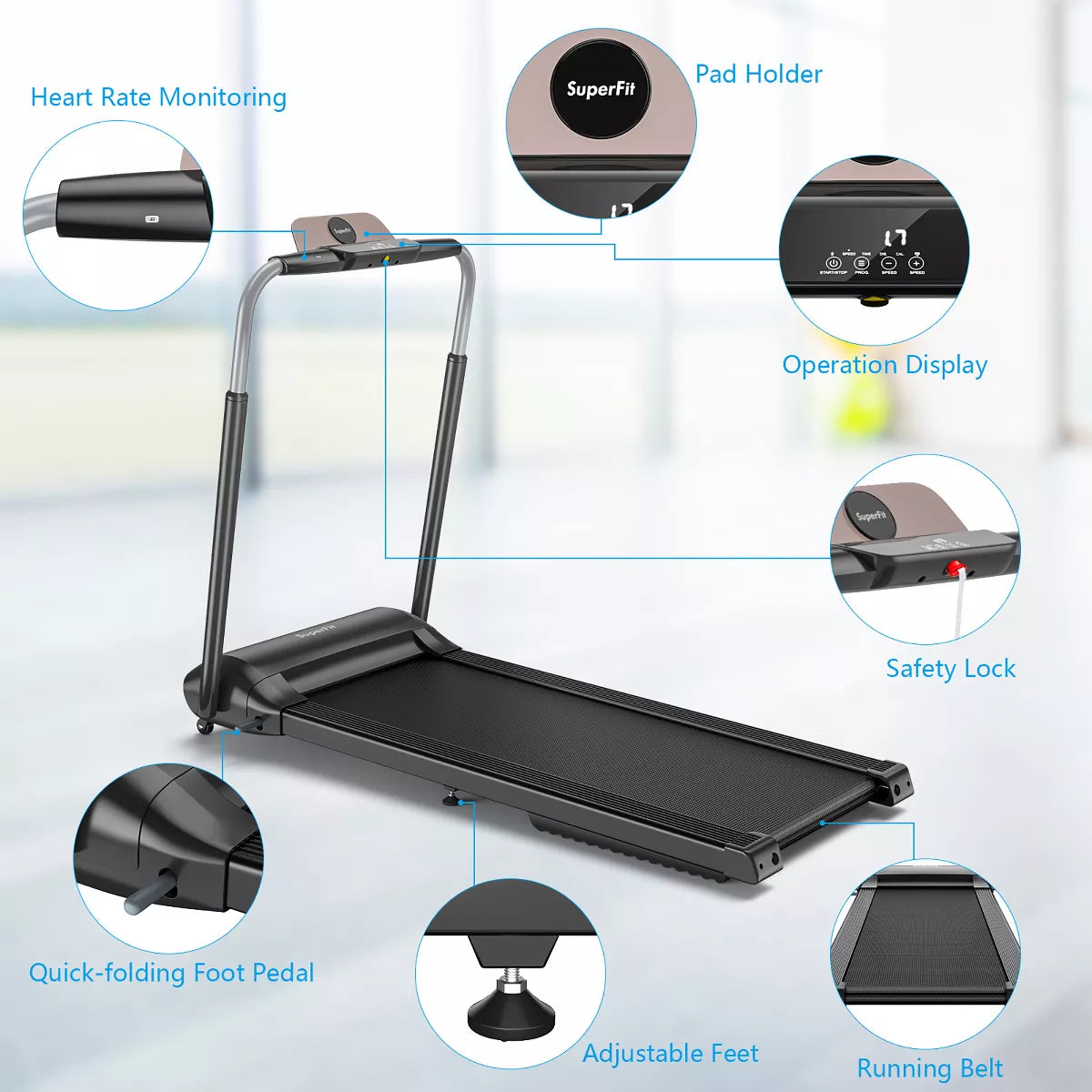 Costway 3HP Folding Treadmill Compact Walking Jogging Machine W/Touch Screen APP Control