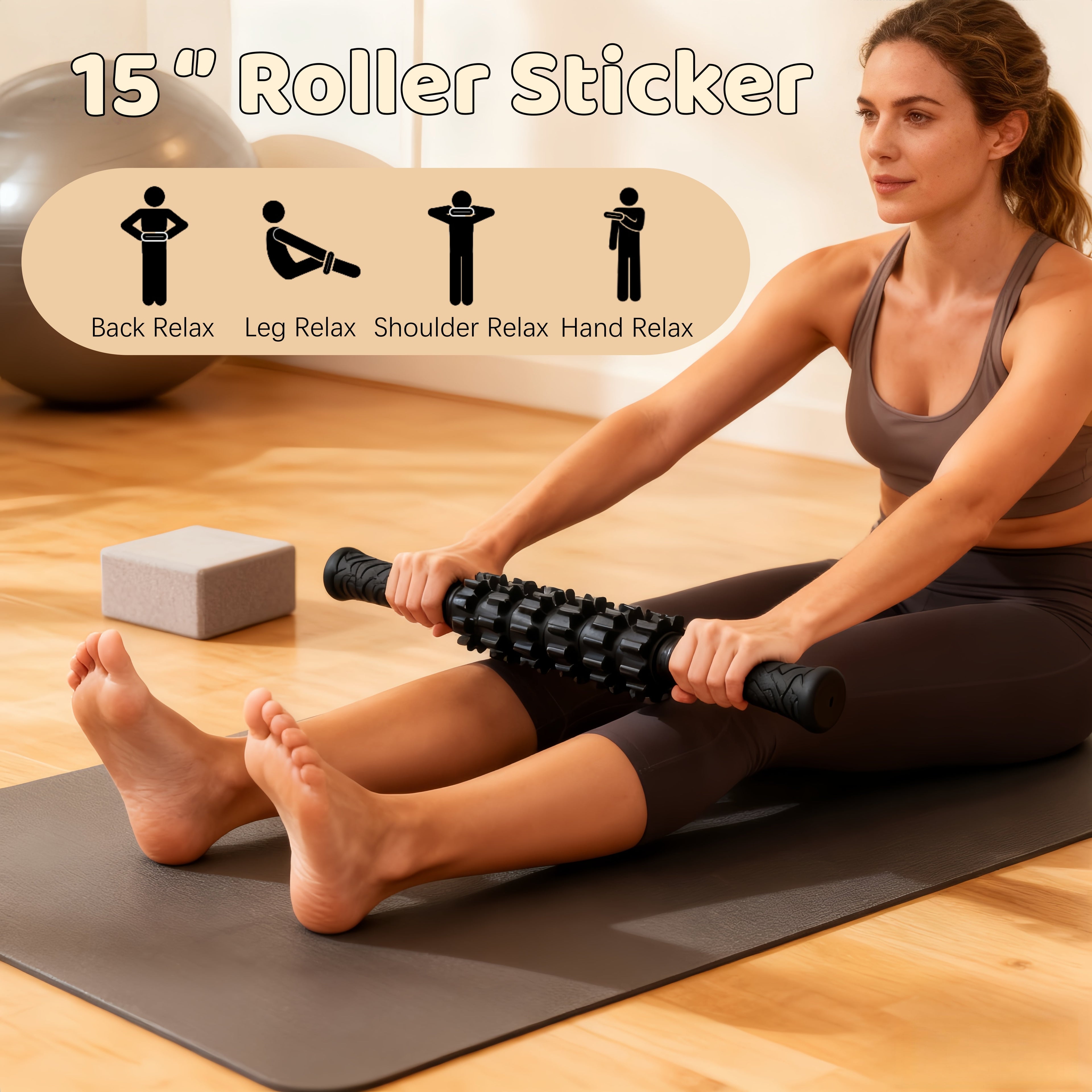 High Density 5-In-1 Black Exercise Foam Roller Set for Deep Tissue Muscle Massage, Whole Body