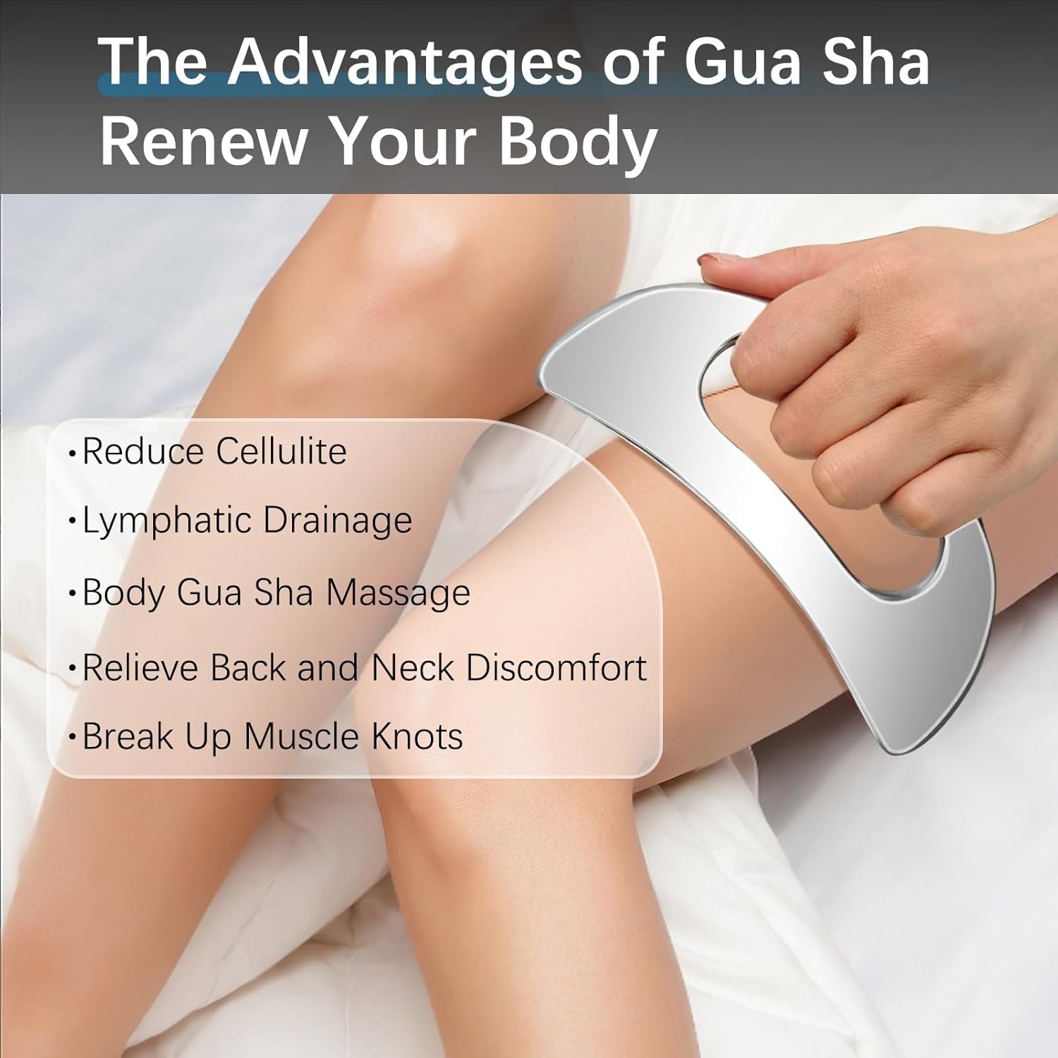 Gua Sha Massage Tool with Handle (Stainless Steel) ，Body Muscle Massage Scraper