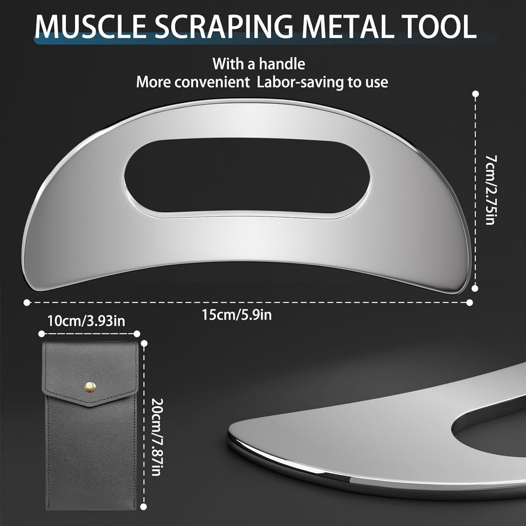 Gua Sha Massage Tool with Handle (Stainless Steel) ，Body Muscle Massage Scraper