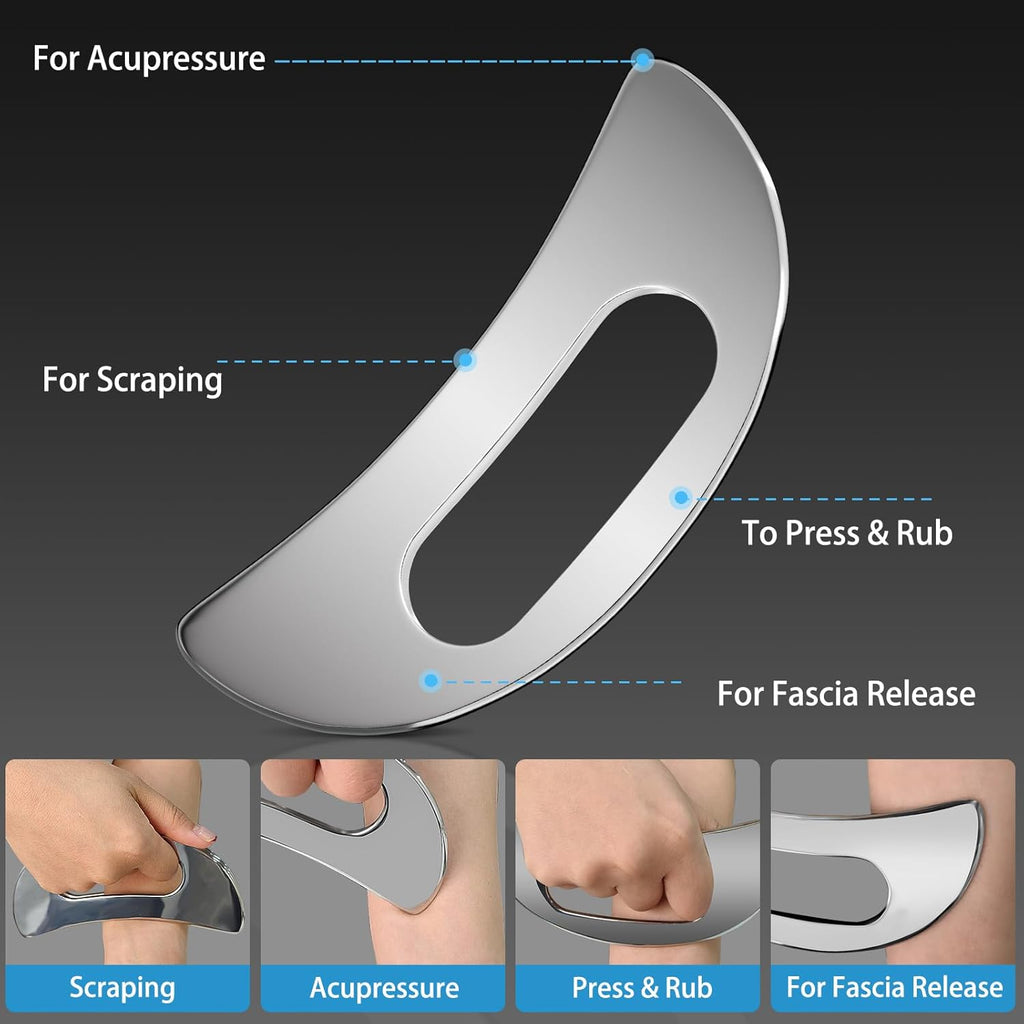 Gua Sha Massage Tool with Handle (Stainless Steel) ，Body Muscle Massage Scraper