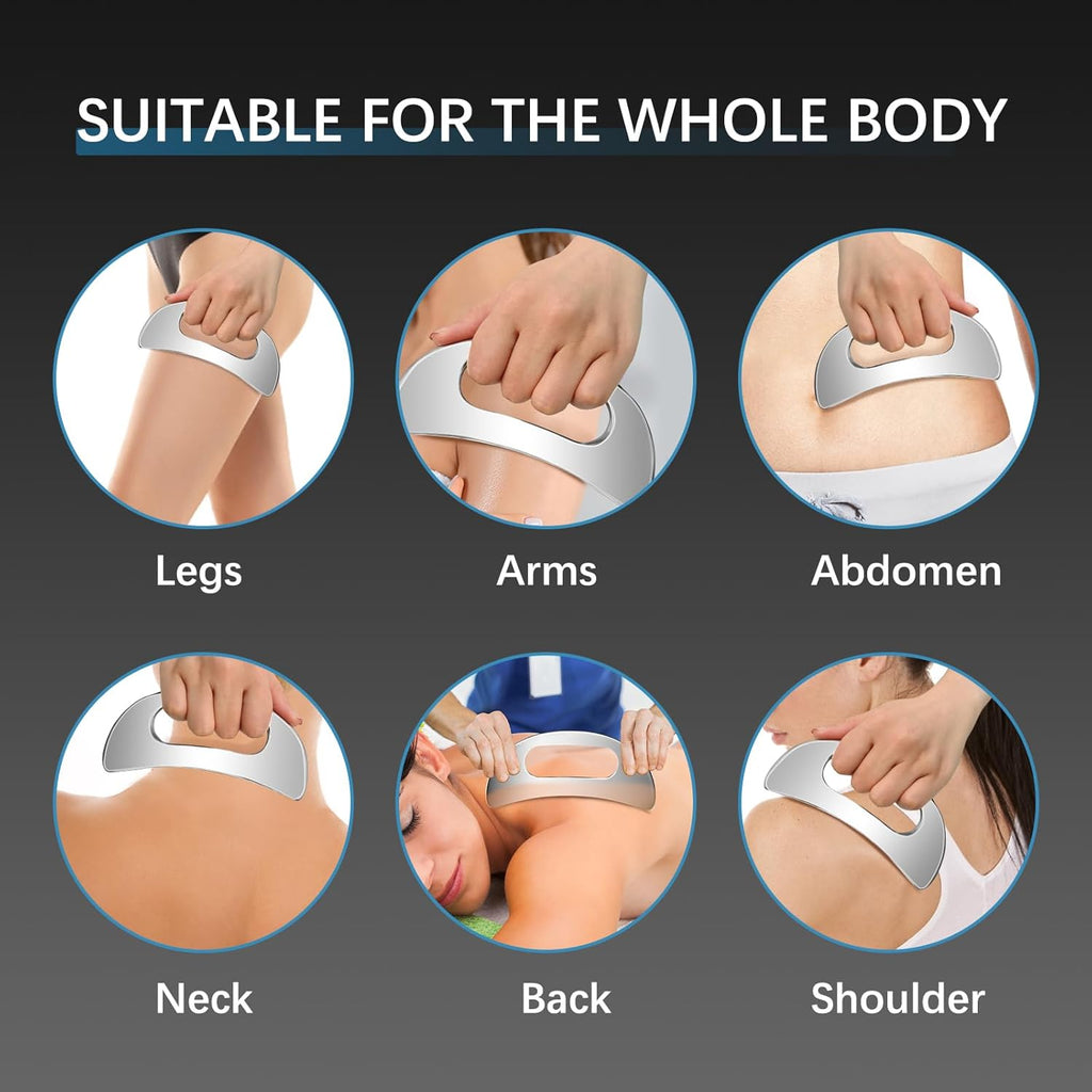 Gua Sha Massage Tool with Handle (Stainless Steel) ，Body Muscle Massage Scraper