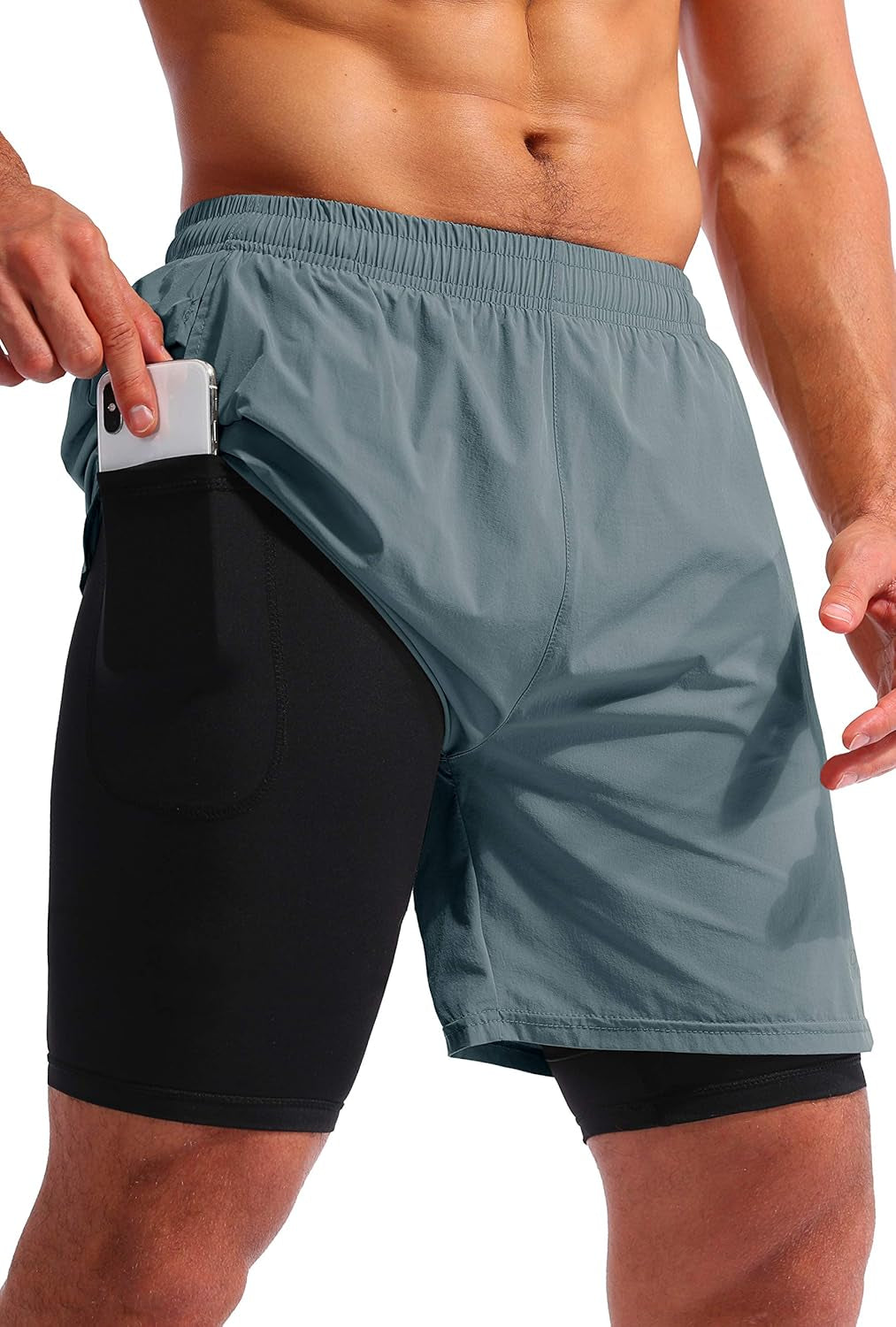 Men’S 2 in 1 Running Shorts 5" Quick Dry Gym Athletic Workout Shorts for Men with Phone Pockets