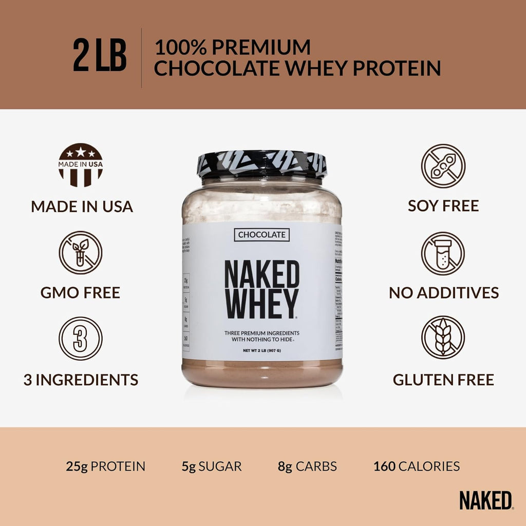 Naked Whey Chocolate Protein Powder - Only 3 Ingredients - Grass Fed Whey Protei