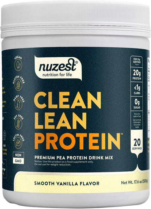 - Pea Protein Powder - Clean Lean Protein, Premium Vegan Plant Based, Dairy Free, Gluten Free, GMO Free, Naturally Sweetened Protein Shake, Smooth Vanilla, 20 Servings, 1.1 Lb