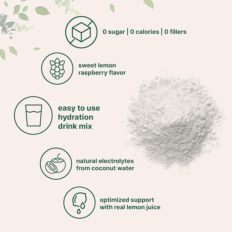 Electrolyte Powder, 2 Lbs (139 Servings) | Lemon Raspberry Flavor | High Potassium (1,000Mg) + Coconut Water & Real Lemon Juice | No Sugar, Keto Friendly | Non-Gmo