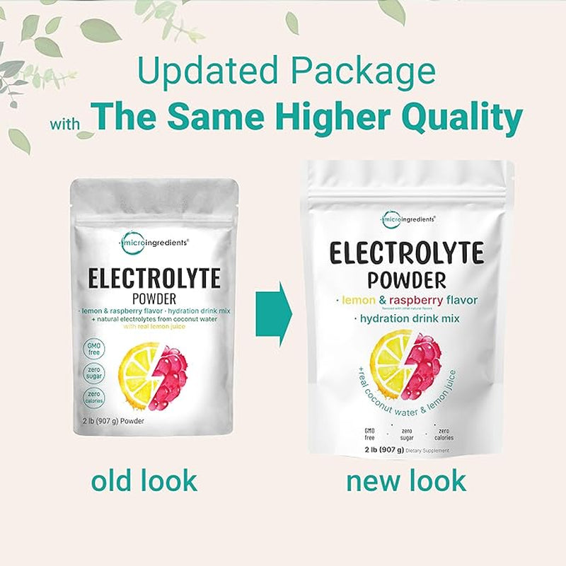 Electrolyte Powder, 2 Lbs (139 Servings) | Lemon Raspberry Flavor | High Potassium (1,000Mg) + Coconut Water & Real Lemon Juice | No Sugar, Keto Friendly | Non-Gmo