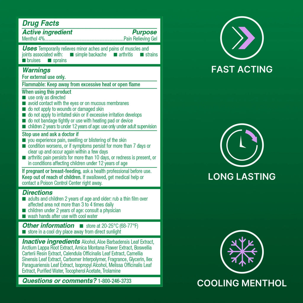 Overnight Pain Relief Gel, Back Knee Muscle Joint Arthritis Pain Relievers, Menthol,3 Oz