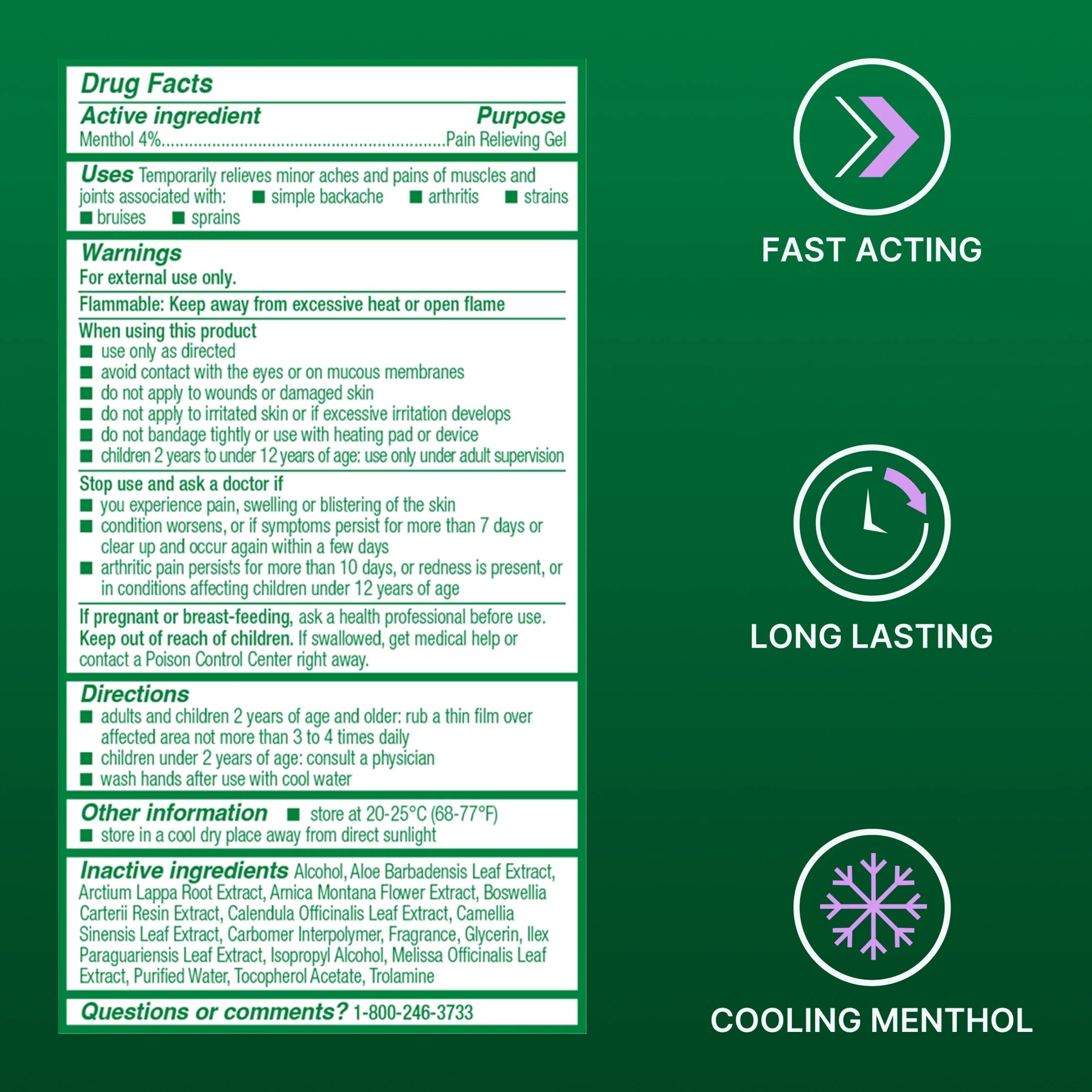 Overnight Pain Relief Gel, Back Knee Muscle Joint Arthritis Pain Relievers, Menthol,3 Oz