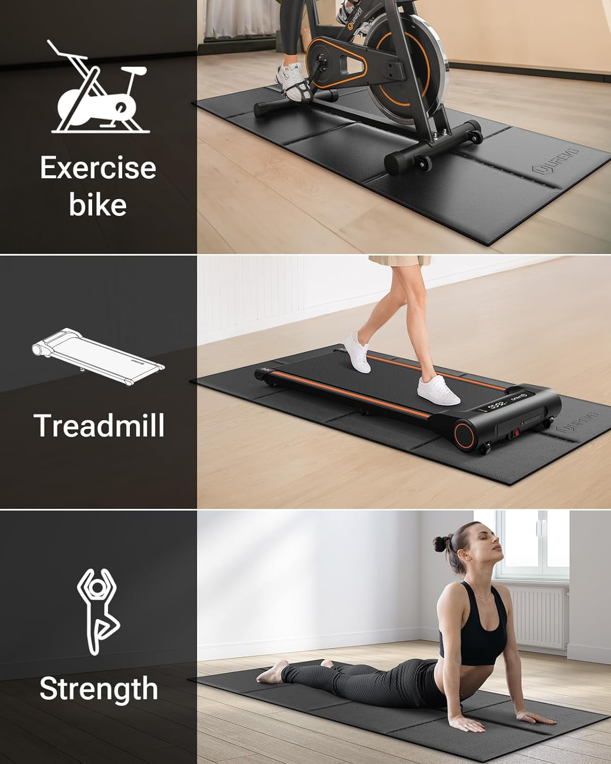 Foldable Treadmill Mat, Exercise Bike Mats for Home Gym Workout, Waterproof Non-Slip Exercise Equipment Mat Floor Protector for Indoor Walking Pad, Cycles, Rowing Machine, Elliptical